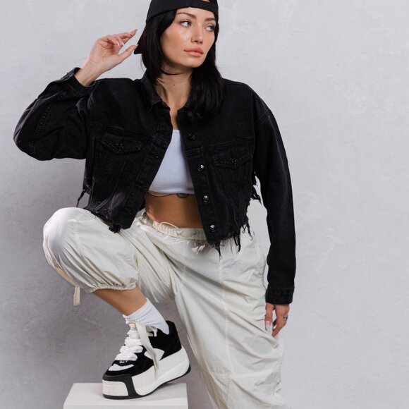 CITY OF ANGEL Cream font Crop Denim Jacket - Picture 3 of 8